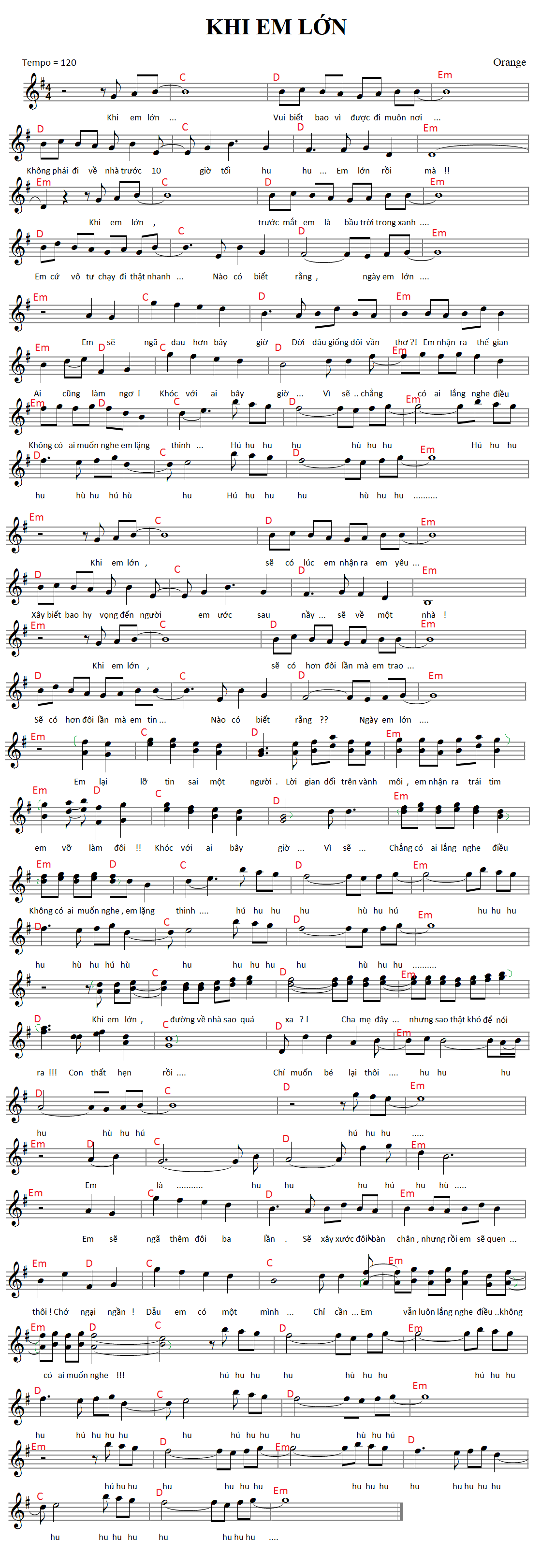 Sheet nhạc Khi Em Lớn